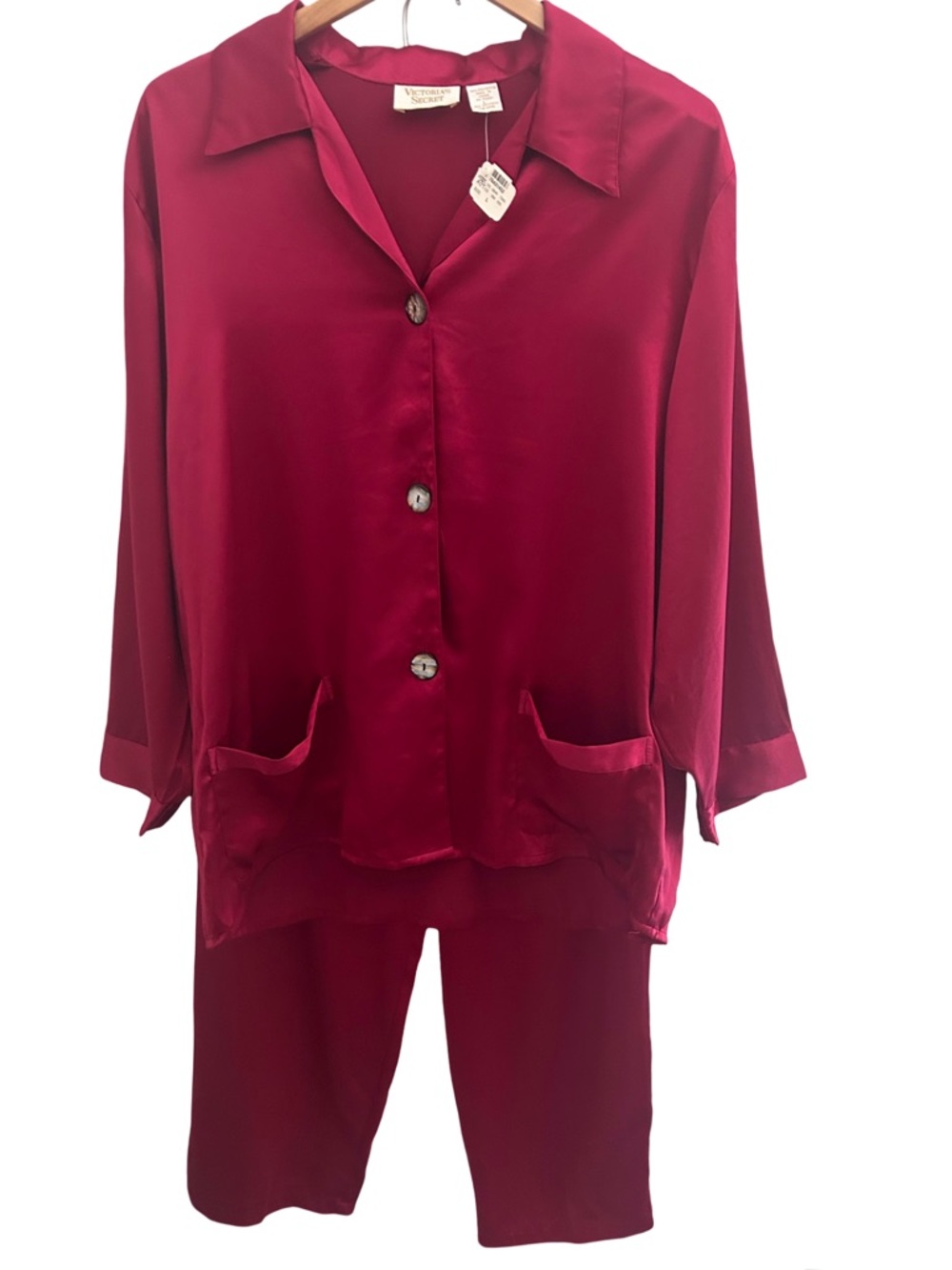 Victoria’s Secret Gold Label Vintage Deadstock Red Satin Pajama Set Sz Large